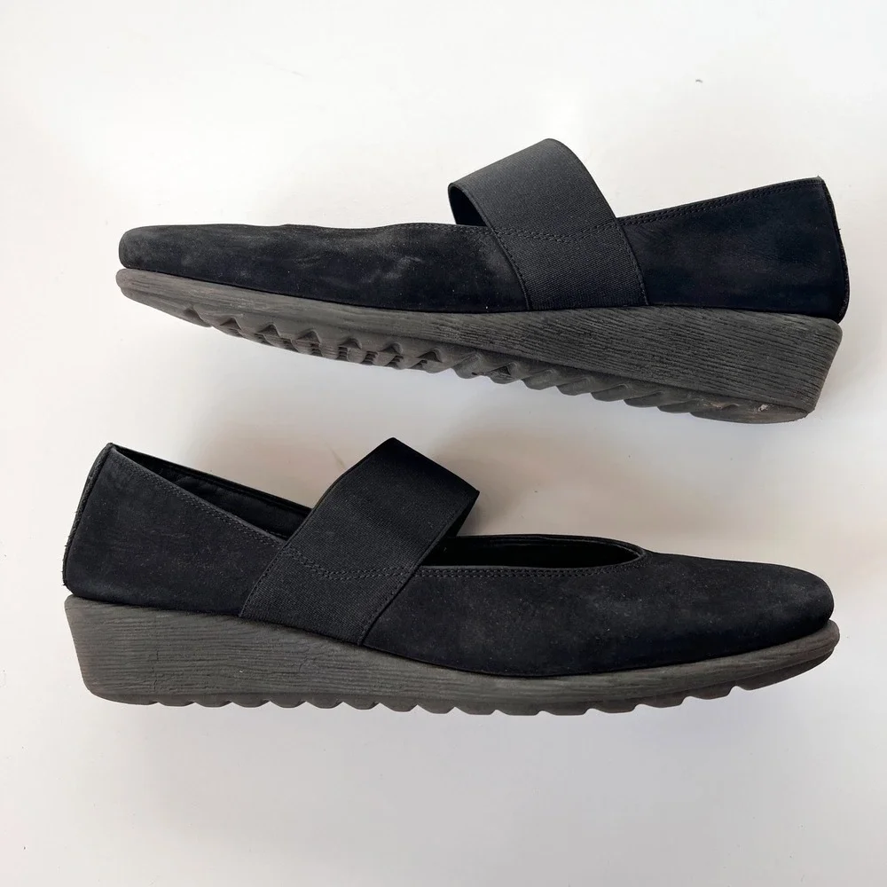 The Flexx Black Suede Mary Jane Elastic Strap Wedge Shoes EU 41‎ US 9.5